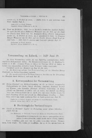 Versammlung zu Lübeck. - 1429 Juni 29.