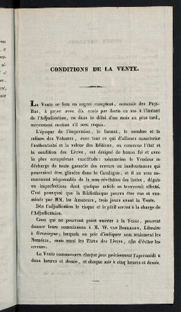 Conditions de la Vente