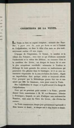 Conditions de la Vente