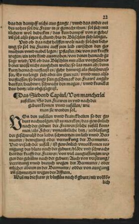Das Siedend Capitel/ Von mancherlei zufellen/ So den Frawen in und nach der geburt komen ...