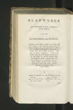 Bladwyzer der voornaamste Zaaken, vermeld in de IV Deelen van den Katechismus der Natuur