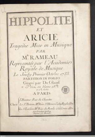 Hippolite Et Aricie : Tragedie Mise en Musique