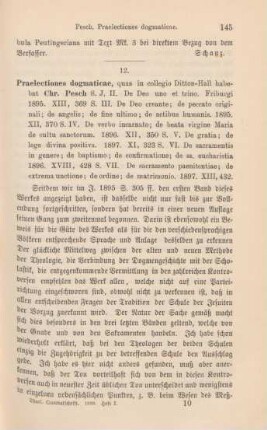 145-147 [Rezension] Pesch, Christian, Praelectiones dogmaticae; Heft 2 - 7
