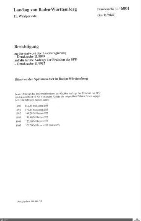 Drucksachen 6001-6150: Anträge, Anfragen, Gesetzentwürfe