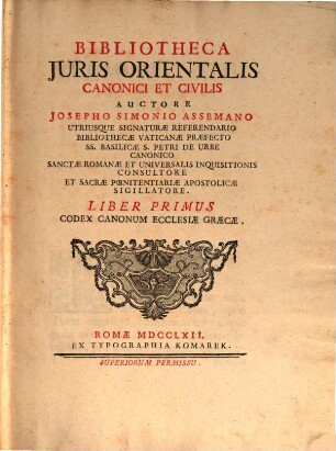 Bibliotheca Iuris Orientalis Canonici Et Civilis. 1, Codex Canonum Ecclesiae Graecae
