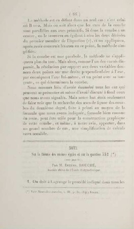 Note sur la théorie des racines égales et sur la question 332.