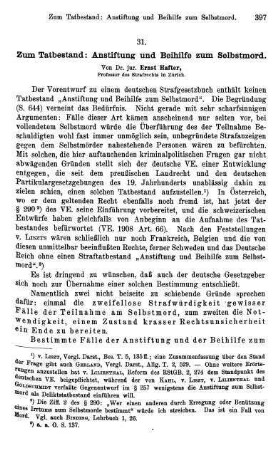397-400, Zum Tatbestand: Anstiftung und Beihilfe zum Selbstmord