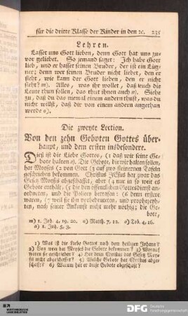 Die zweyte Lection. Von den zehn Geboten Gottes überhaupt, und dem ersten insbesondere.
