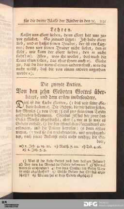 Die zweyte Lection. Von den zehn Geboten Gottes überhaupt, und dem ersten insbesondere.