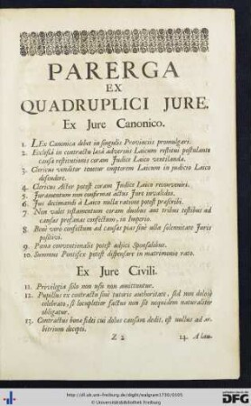 Parerga Ex Quadruplici Jure.