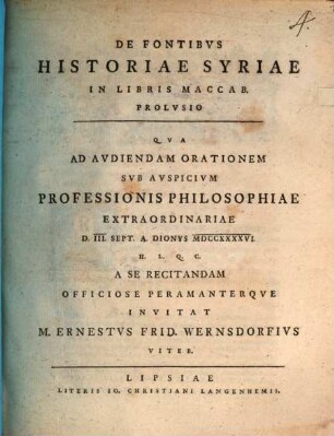 De fontibvs historiae Syriae in libris Maccab. prolvsio