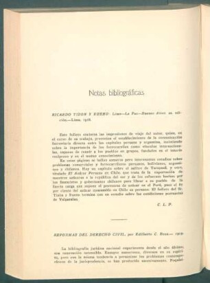 Ricardo Tizón y Bueno: "Lima, La Paz, Buenos Aires", 2a edición, Lima, 1918