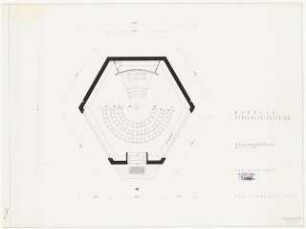 Predigerseminar, Berlin-Nikolassee Kapelle: Grundriss Bestuhlungplan 1:50, hexagonale Variante