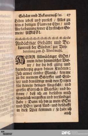 [sechs andächtige Gebätt und Bekantnuß der Sünden zur Vorbereitung zum H. Abendmahl]