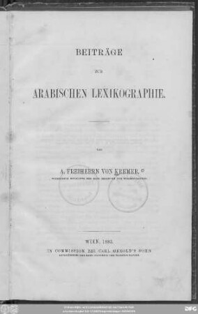 [1]: Beiträge zur arabischen Lexikographie