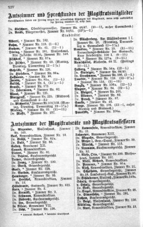 Amtszimmer und Sprechstunden der Magistratsmitglieder. Amtszimmer der Magistratsräte und Magistratsassessoren