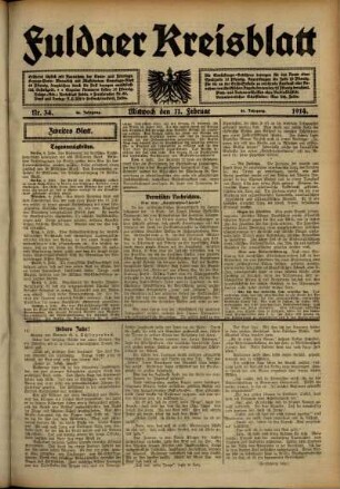 Zweite Ausgabe vom Mittwoch, den 11. Februar 1914.