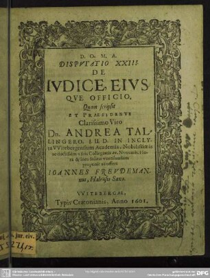 Disputatio XXIII. de iudice eiusque officio
