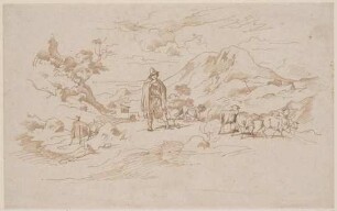 Italienische Berglandschaft mit einem stehenden Hirten (recto)