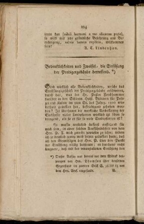 Bedenklichkeiten und Zweifel, die Einlösung der Predigergebäude betreffend