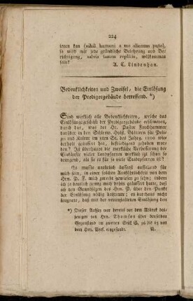Bedenklichkeiten und Zweifel, die Einlösung der Predigergebäude betreffend