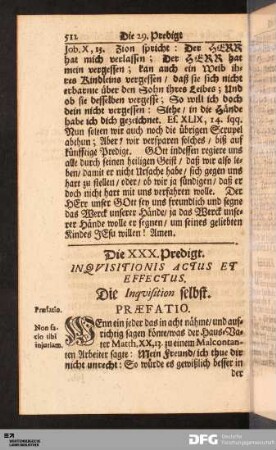 Die XXX. Predigt. Inquisitionis Actus Et Effectus. Die Inquisition selbst