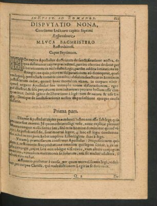 Disputatio Nona. Respondente M. Luca Bacmeistero