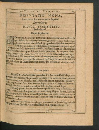 Disputatio Nona. Respondente M. Luca Bacmeistero