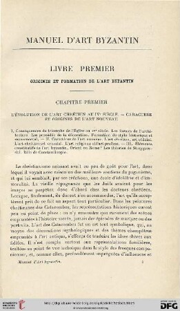 Livre premier: Origines et formation de l’Art Byzantin