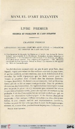 Livre premier: Origines et formation de l’Art Byzantin