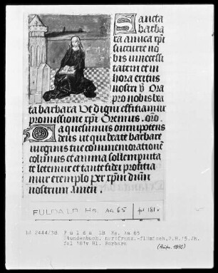 Stundenbuch, ad usum Romanum — Die heilige Barbara, Folio 181verso