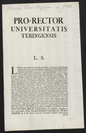 Pro-Rector Universitatis Tubingensis L. S.