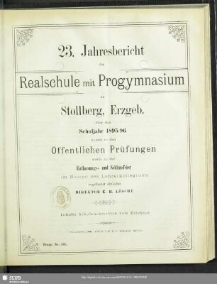 23.1895/96: Jahresbericht der Realschule mit Progymnasium zu Stollberg i. Erzgeb. : über das Schuljahr ...