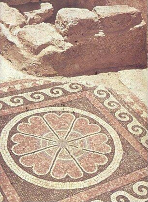 [Masada, es-sebbe] Mosaik im Korridor z. priv. Bad W.-Pal.