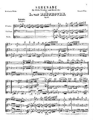 Beethoven's Werke. 62 = Serie 8: Für Blasinstrumente, Serenade für Flöte, Violine und Bratsche : op. 25