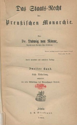 Bd. 2, Abth. 1: Erste Abtheilung, enthaltend die erste Abtheilung des Verwaltungs-Rechtes