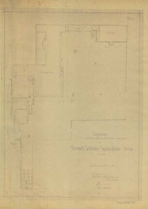 Grundriss: Lageplan mit Raumaufteilung d. Turnhallen- u. Abortgebäudes des Friedrich Wilhelm Gymnasium Kochstr.