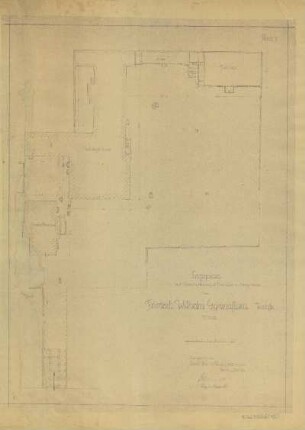 Grundriss: Lageplan mit Raumaufteilung d. Turnhallen- u. Abortgebäudes des Friedrich Wilhelm Gymnasium Kochstr.