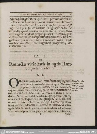 Cap. II. De Retractu vicinitatis in agris Hamburgensium usitato