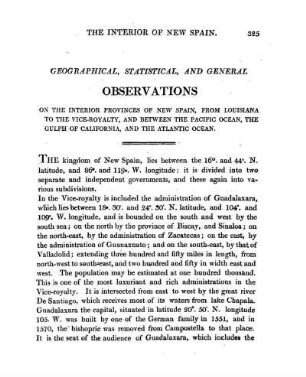 GEOGRAPHICAL AND STATISTICAL OBSERVATIONS ON THE INTERIOR PROVINCES OF NEW SPAIN