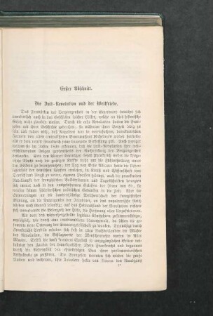 Erster Abschnitt. Die Juli-Revolution und der Weltfriede
