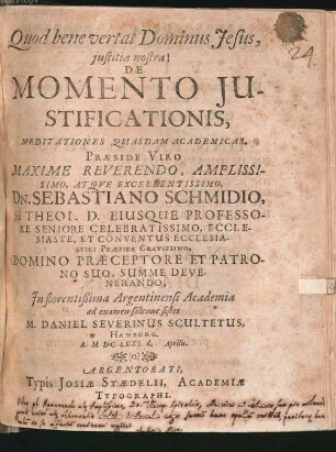 De momento iustificationis meditationes quasdam academicas