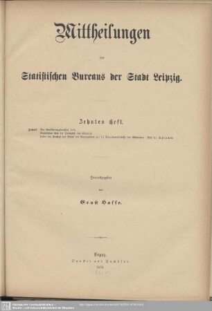 10.1876: Mittheilungen des Statistischen Bureaus der Stadt Leipzig