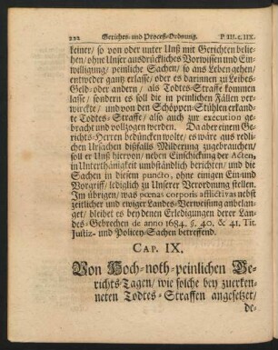 Cap. IX. Von Hoch-noth-peinlichen Berichts-Tagen / wie solche bey zuerkenneten Todtes-Straffen ...