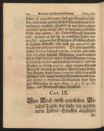 Cap. IX. Von Hoch-noth-peinlichen Berichts-Tagen / wie solche bey zuerkenneten Todtes-Straffen ...