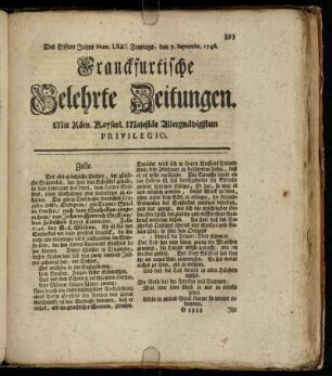 Num. LXXI. Freytags, den 9. Septembr. 1746 - Num. LXXX. Freytags, den 7. Octobr. 1746