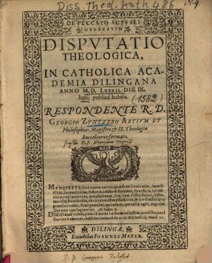 De peccato actuali generatim : disputatio theologica ... publice habita