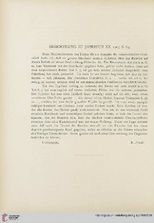Berichtigung zu Jahrbuch XX 1905 S. 84