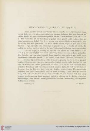 Berichtigung zu Jahrbuch XX 1905 S. 84