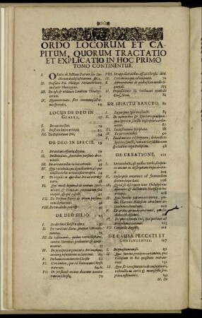 Ordo Locorum Et Capitum, Quorum Tractatio Et Explicatio In Hoc Primo Tomo Continentur.